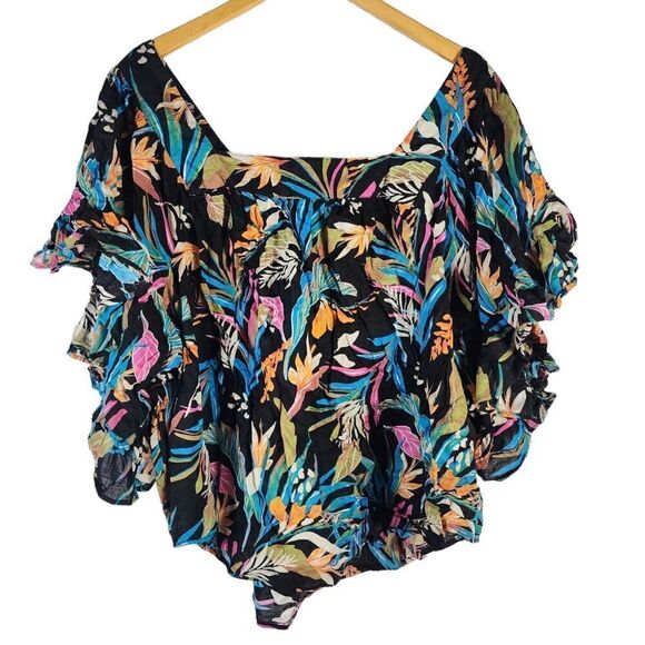 Terra & sky Women’s floral short flutter sleeves square neck top 3x - Picture 2 of 10